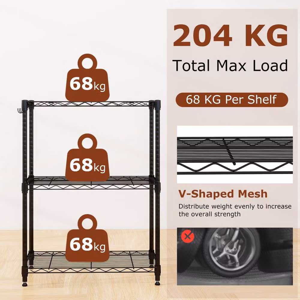 Costway 3-Tier Adjustable Metal Wire Shelving Unit in Black – 7