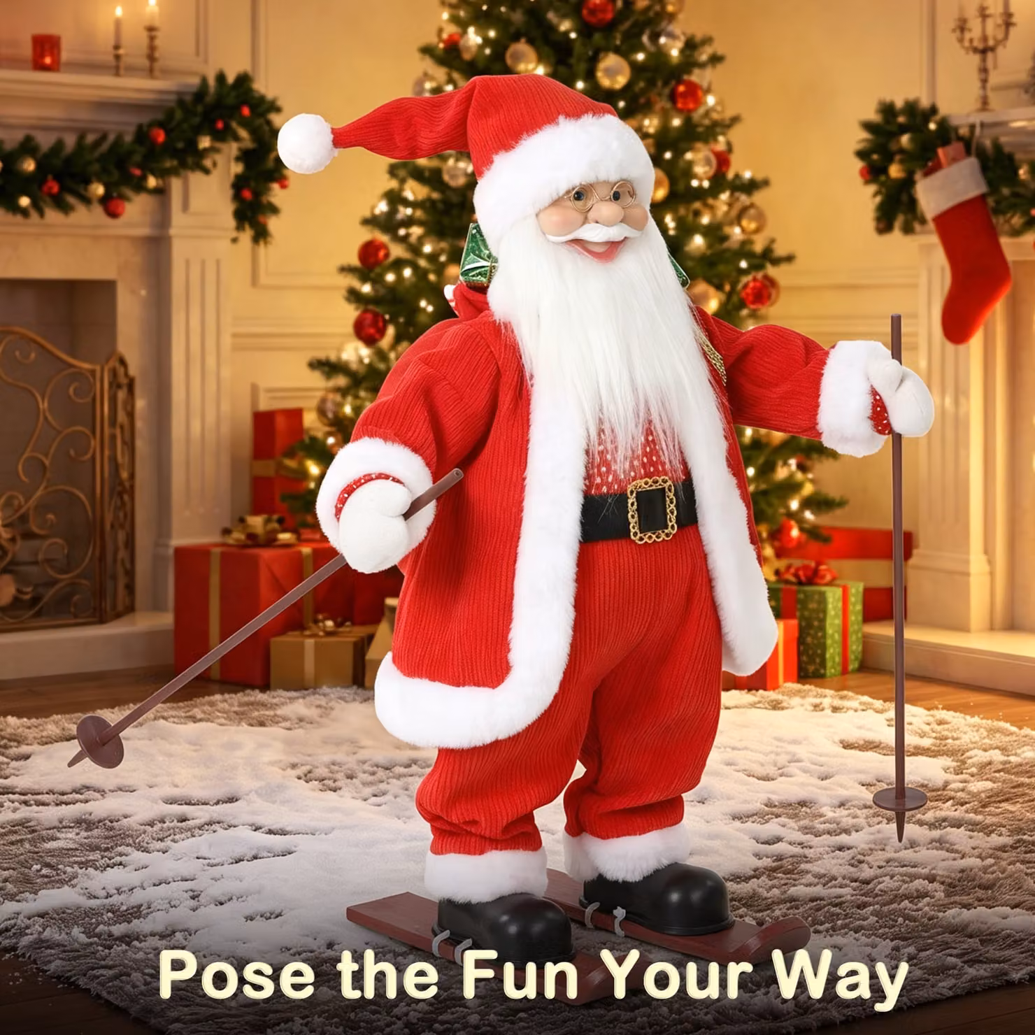 HOMCOM Animated Singing and Skiing Santa Claus Christmas Figure in Red, Height: 60.96 cm – 6