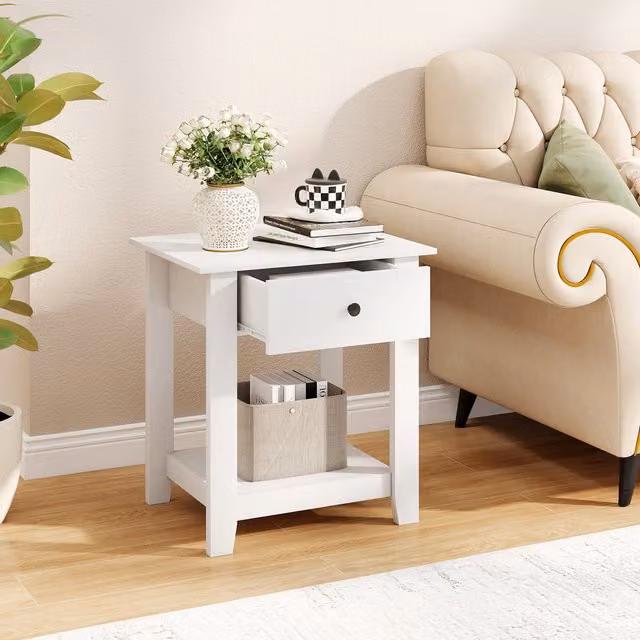 Set of 2 COSTWAY Modern White Matt Wood Bedside Tables
