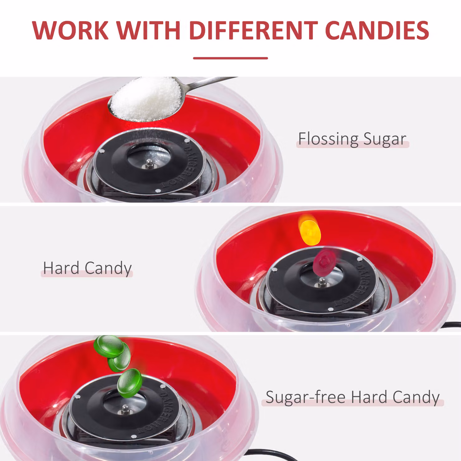 HOMCOM Electric Cotton Candy Maker with 450W Motor and Sugar Scoop in Red – 6