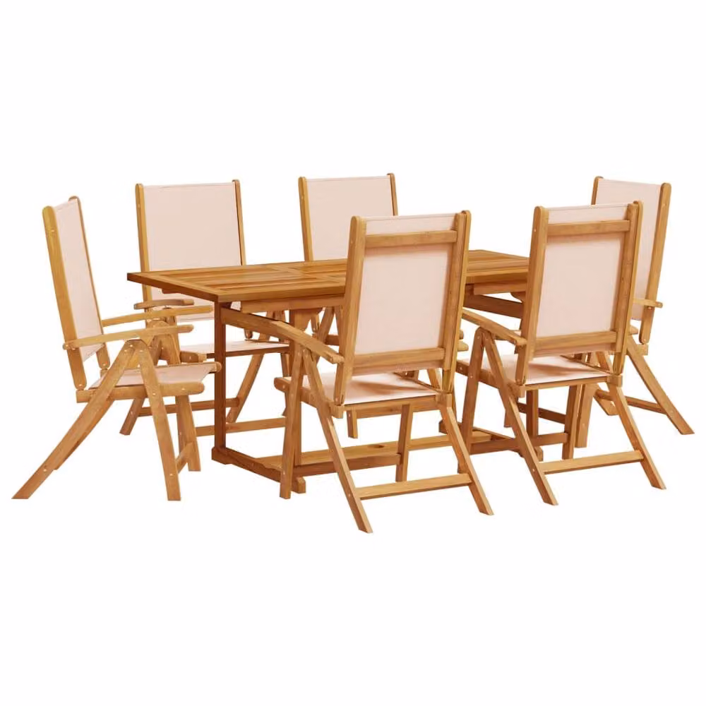 Berkfield Home 7 Piece Garden Dining Set in Brown Solid Acacia Wood and Textilene – 2