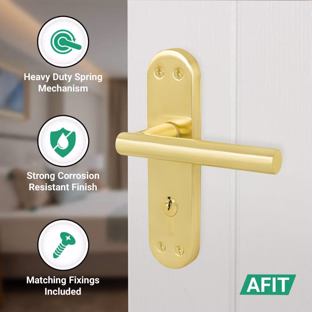 AFIT T-Bar Satin Brass Euro Internal Lock Backplate Handles, Gold, 1 Pair – 2