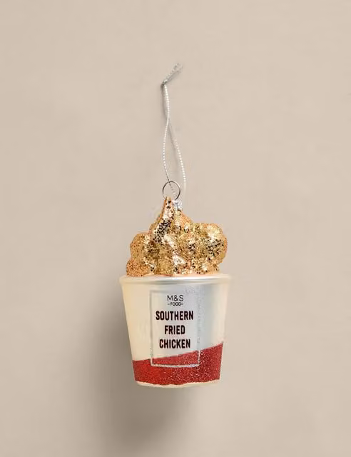 M&S Multicolour Glass Fried Chicken Animal Christmas Tree Hanging Decoration