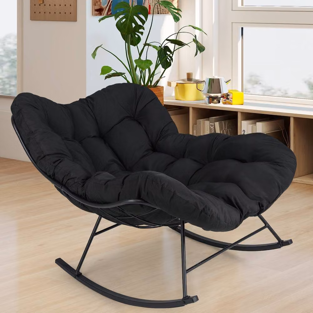 Costway Oversized Egg Papasan Rocking Chair for Indoor and Outdoor Use in Black – 8