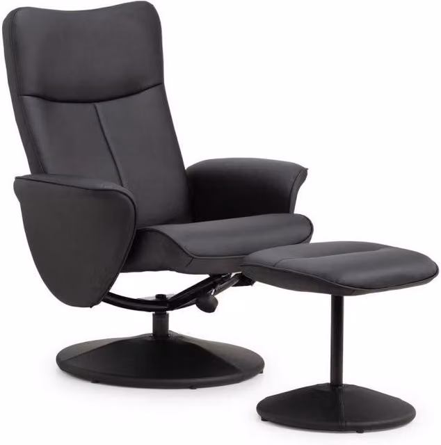 Ashfield Black Leather Swivel Recliner and Ottoman Set