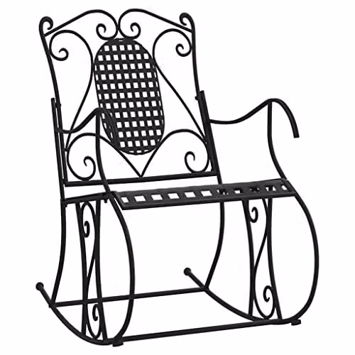 vidaXL Black Metal Rocking Bench for Garden, W: 84 cm, H: 95 cm, D: 54 cm
