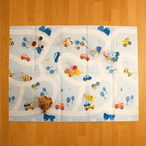 KandyToys Blue Foldable XPE Foam Baby Play Mat, W: 198 cm, D: 148 cm