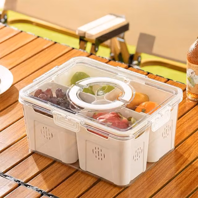Livingandhome Airtight Multi-Compartment Fridge Storage Container, White, Width: 14.5 cm