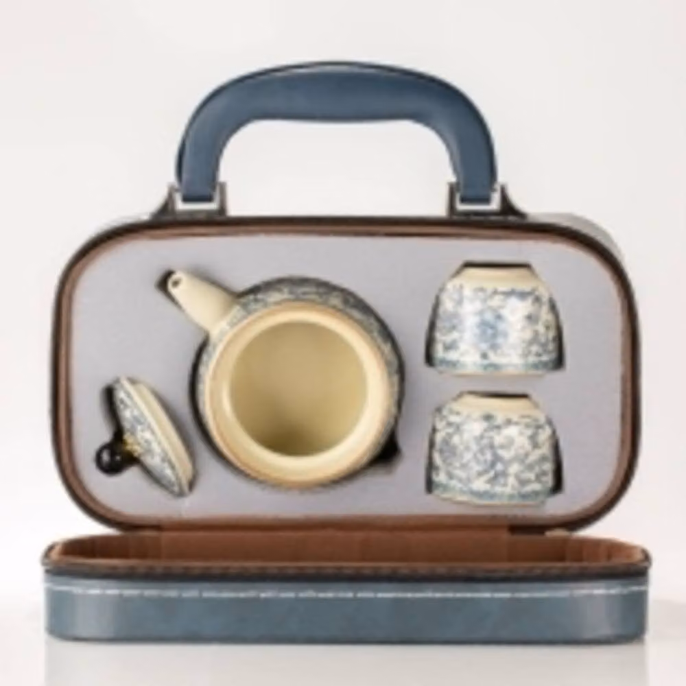Serenityy Ceramic Floral Travel Teapot Set with Two Cups in Ru Blue – 2