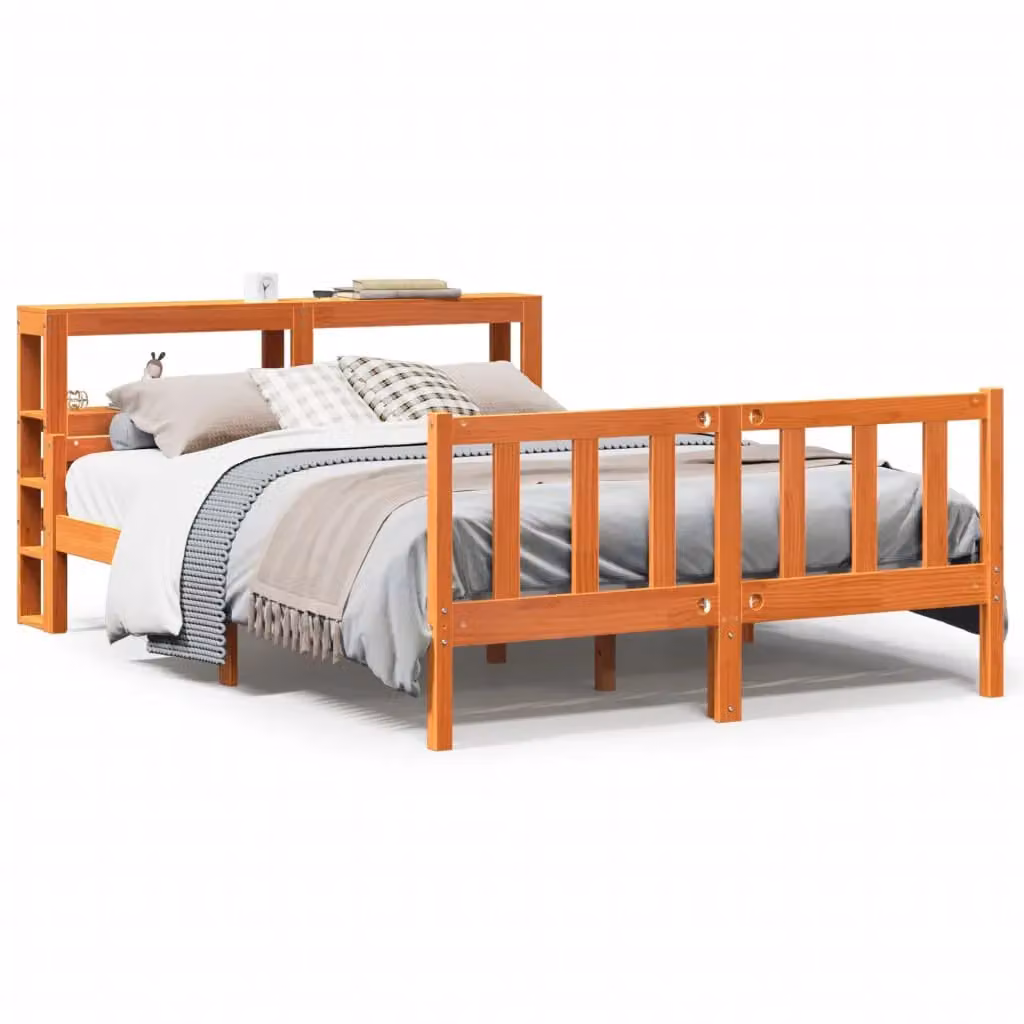Berkfield Home King Size Bed Frame with Headboard in Wax Brown Solid Pine Wood, 150 x 200 cm – 2