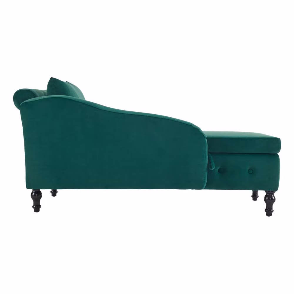BTM Velvet Chaise Lounge with Storage and Pillow, Right Armrest, Green, W/D/H: 162.5 x 62 x 69 cm – 8