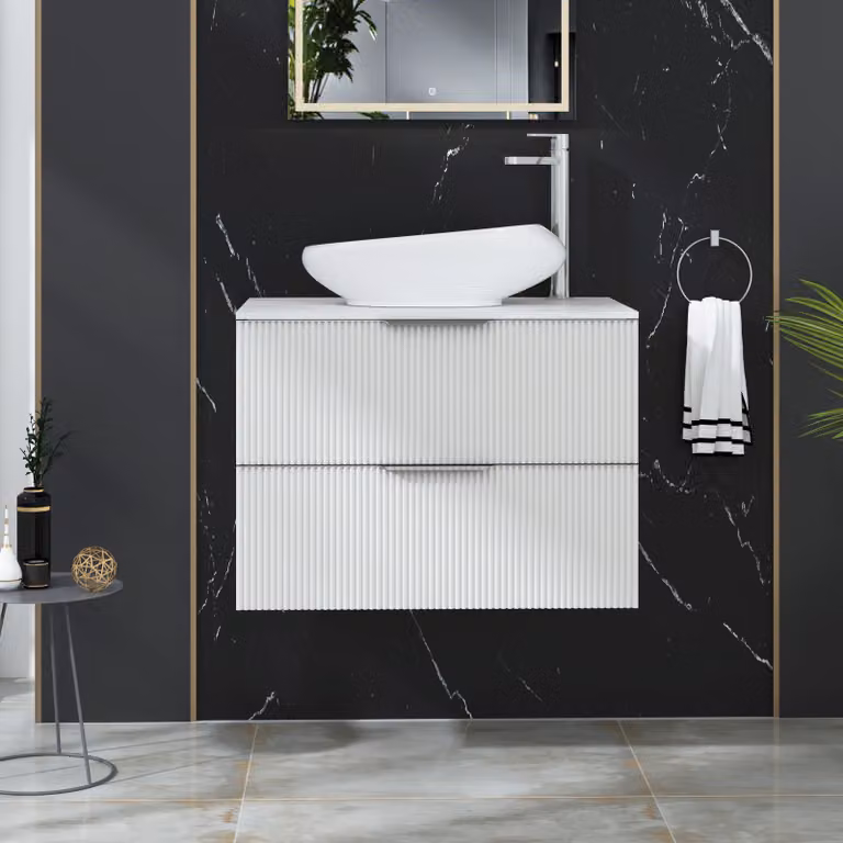 Royal Bathrooms Evora Matt White Fluted Wall Hung Vanity Unit with Nova Basin and 2 Drawers