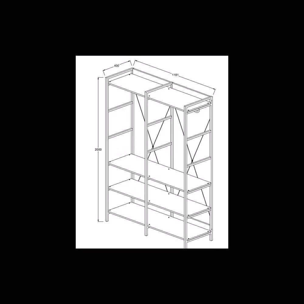 Timber Art Design Industrial Open Wardrobe in Oak and Black, H 200 x W 118 x D 40 cm – 6
