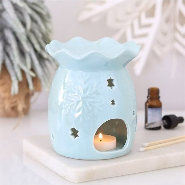 KDMD Iridescent Blue Snowflake Ceramic Oil Burner and Wax Warmer for Tealights – 1
