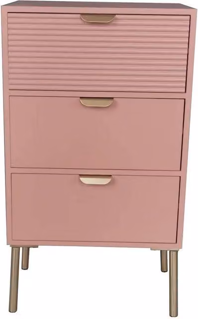 Minster 3 Drawer Wood Chest of Drawers in Pink, W: 40 cm, D: 30 cm, H: 75 cm – 1