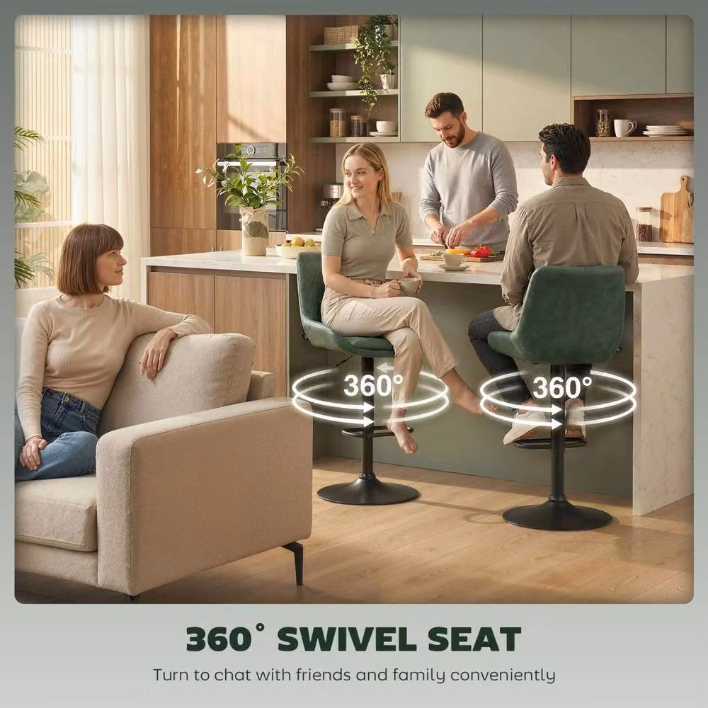 Wyld Haus Milosu Green Retro Bar Stools Set of 2 with Swivel Seats and Faux Leather Upholstery – 6
