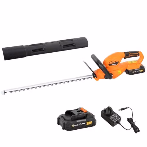 Outsunny 20 inch Cordless Reciprocating Hedge Trimmer with Rechargeable Battery, Orange – 1
