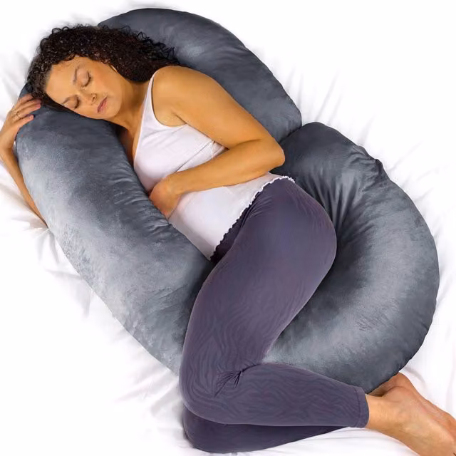 Aamira Dark Grey C Shaped Memory Foam Pregnancy Maternity Pillow, W/D/H: 140 x 65 x 20 cm
