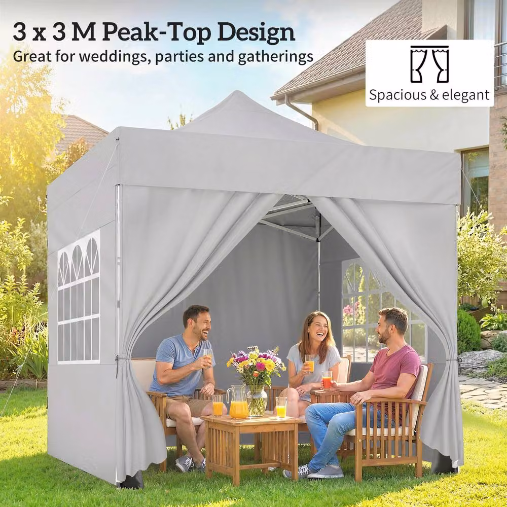Outsunny Pop Up Gazebo with Sidewalls, UPF50+, Grey/Silver, W: 300 cm, D: 300 cm, H: 338 cm – 7