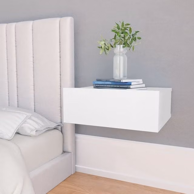 Berkfield Home Set of 2 White Floating Nightstands in Engineered Wood W/D/H: 40 x 30 x 15 cm – 1