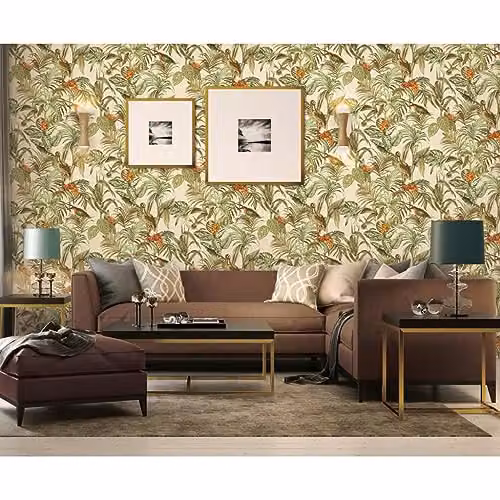Design ID Wallstitch Bird of Paradise Botanical Floral Wallpaper in Green, Orange and Gold (DE120013) – 2