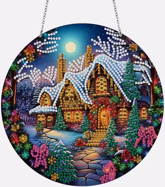 Syntego Snowy Winter House Diamond Art Kit in Multicolour and White