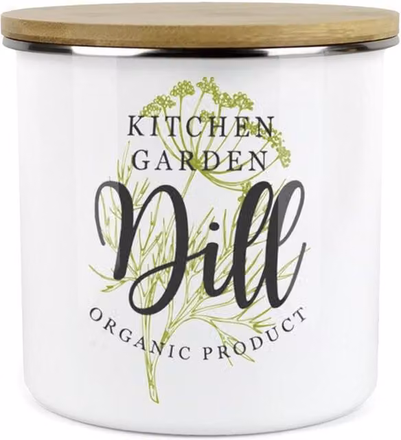 Purely Home Enamel Metal Herbs Storage Canister in White and Green