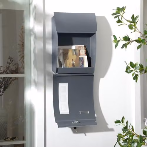 HOMCOM Wall Mounted Steel Letter Box in Anthracite Grey – 4