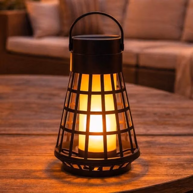 SPETLEK 3-in-1 Solar Dancing Flame Amber LED Hanging Table Lamp in Black – 1