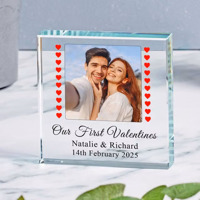 Uniqueful Personalised First Valentines Glass Token for Couples in Transparent and Beige