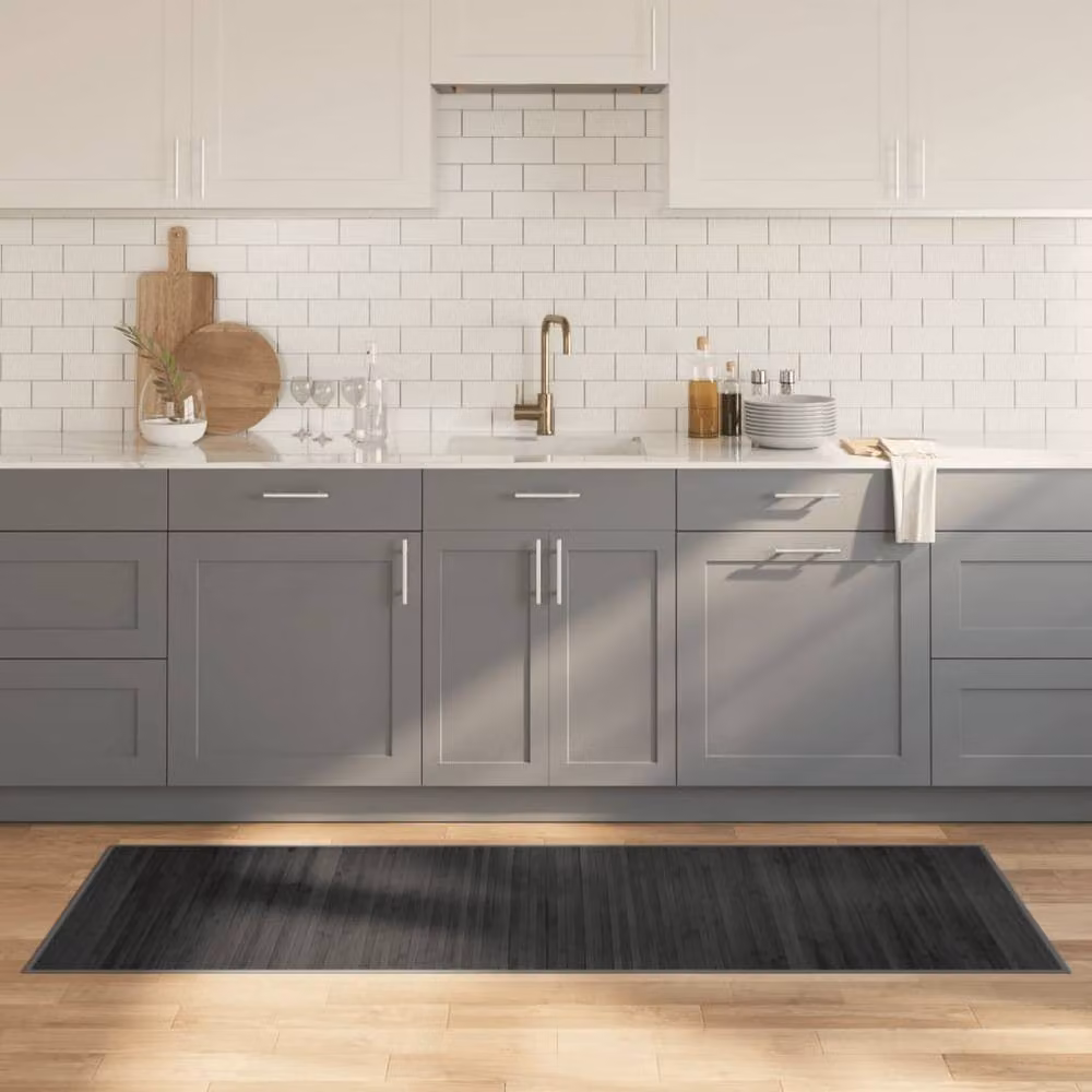 Berkfield Home Rectangular Striped Bamboo Rug in Grey, W/D: 70 x 200 cm – 2