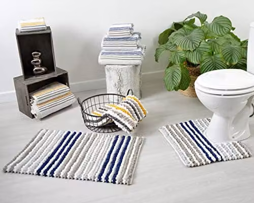 Allure Bath Fashions Merlin Striped Blue Cotton Hand Towel, 550gsm – 2