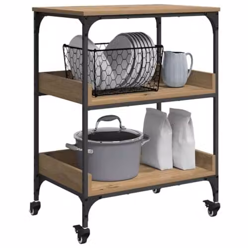 vidaXL Industrial Kitchen Trolley in Brown Oak, W: 60 cm, D: 41 cm, H: 80.5 cm – 1