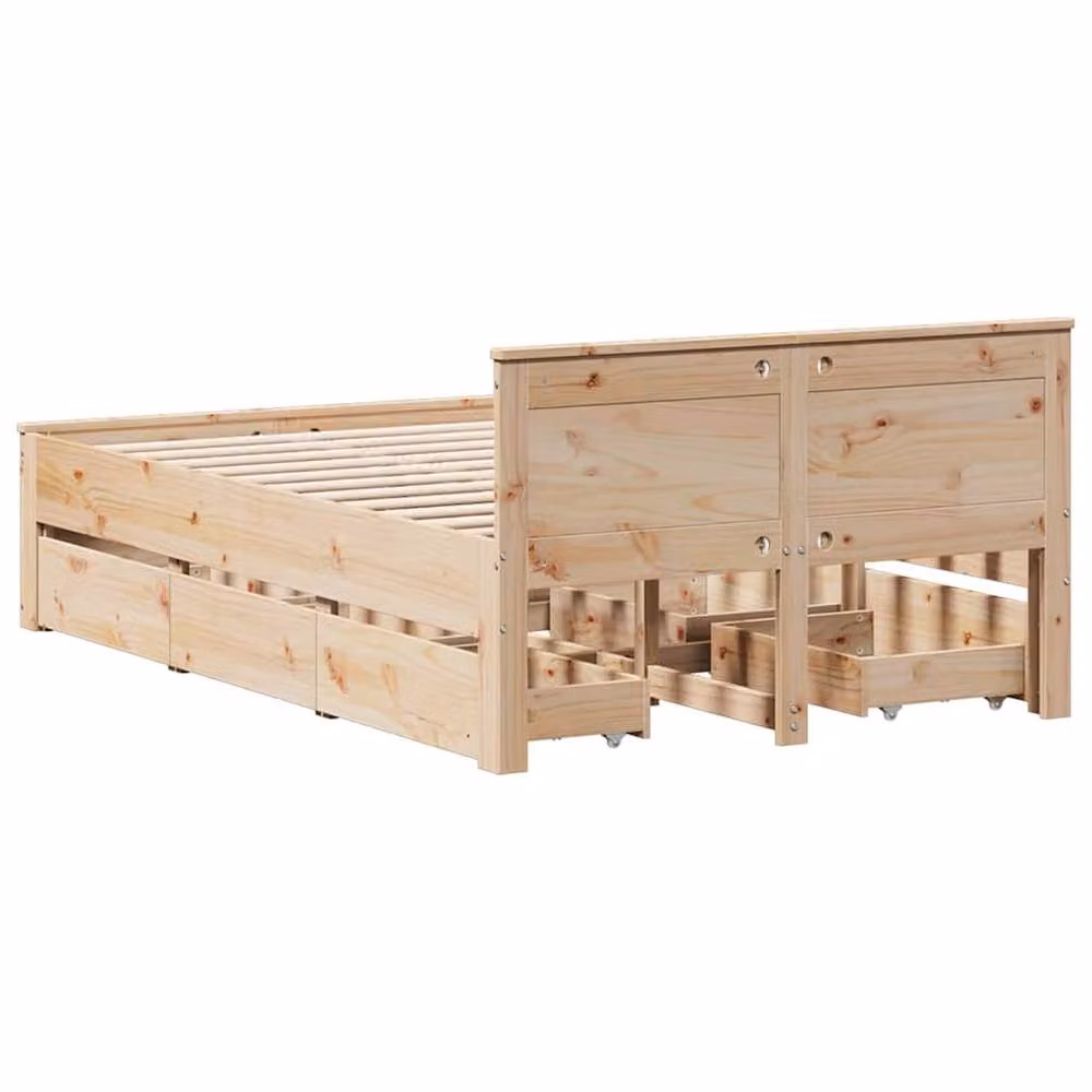Berkfield Home Solid Pine Bed Frame with Headboard in Natural, W/D/H: 140 x 190 x 75 cm – 3
