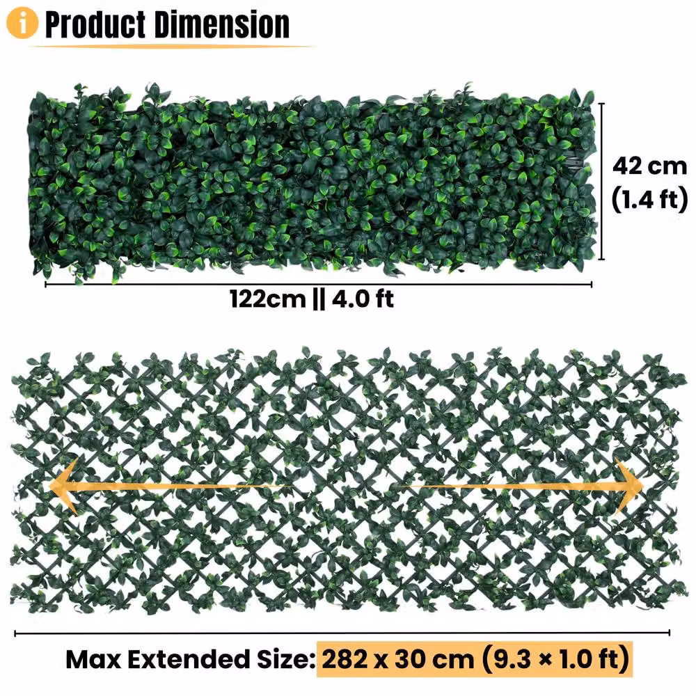 Novecrafto Expanding Privacy Trellis with Artificial Leaves and Flowers in Green, W: 282 cm, H: 30 cm – 3