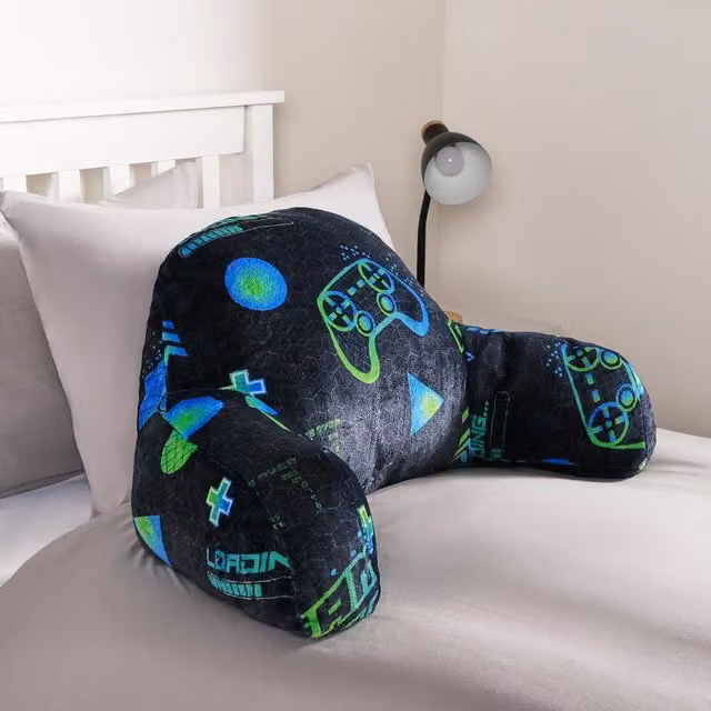 OHS Kids Neon Gaming Fleece Cuddle Cushion in Green and Black