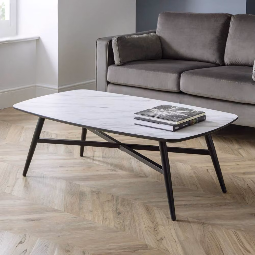 Cheshire Skye Modern Rectangular White Marble Effect Coffee Table – 2