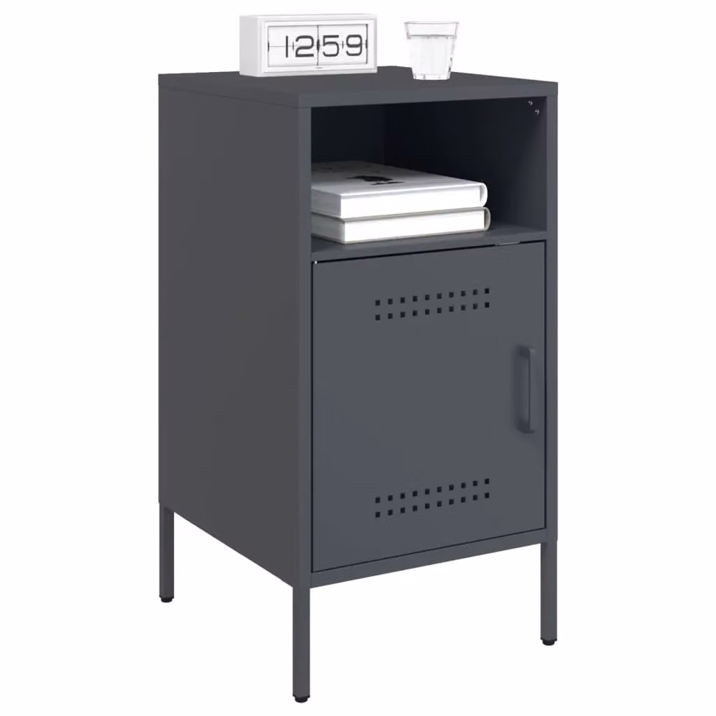 Berkfield Home Set of 2 Anthracite and Black Steel Bedside Cabinets, W/D/H: 36 x 39 x 68 cm – 3
