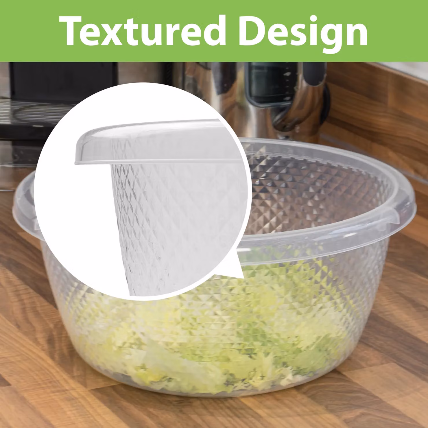 JVL Sapphire Round Plastic Salad Serving and Mixing Bowls, Set of 3, Grey and Transparent, 3L, 6L, 9.5L – 3