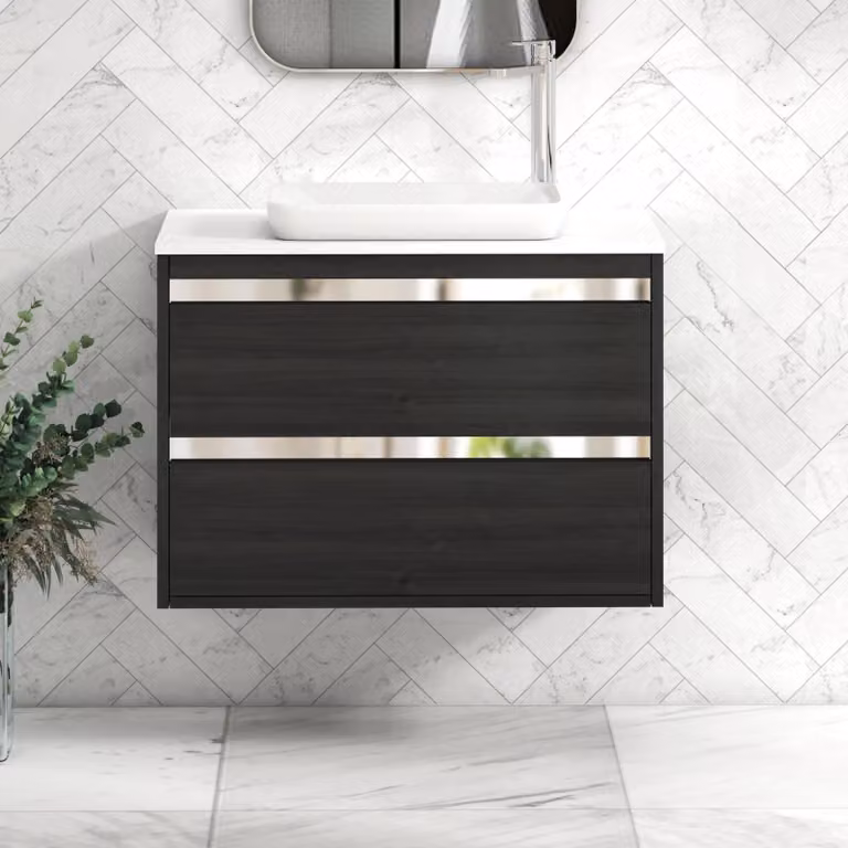 Royal Bathrooms Orion 800mm Hale Wall Hung Vanity Unit with Qubix Basin, Black and White, 2 Drawers with Chrome Accent Trim