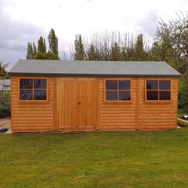 Shires Mammoth Loglap Shiplap Garden Shed with Double Doors and Two Opening Windows in Brown, W: 7.31 m, D: 3.66 m – 1