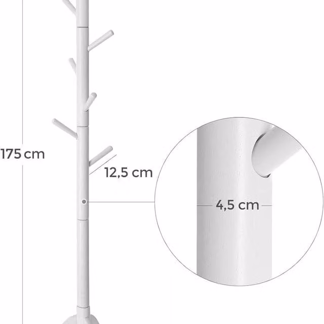VASAGLE White Lacquered Solid Wood Tripod Coat Rack with 8 Hooks