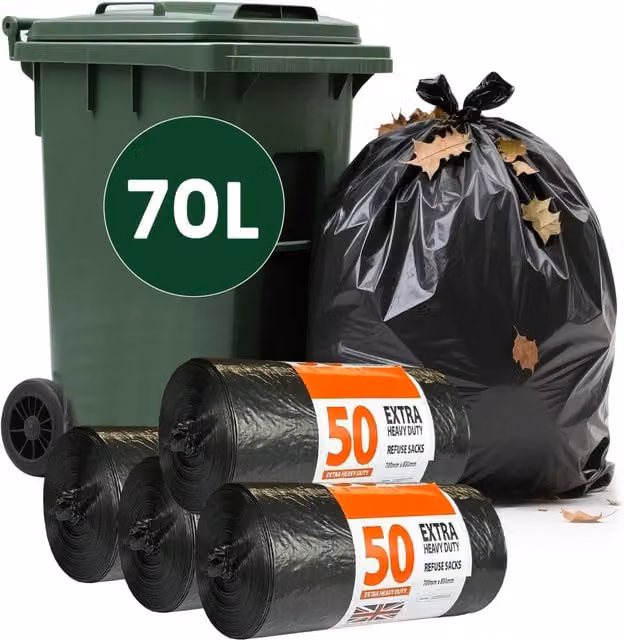 ECONX Heavy Duty Black Bin Liner Waste Refuse Sacks, 70L