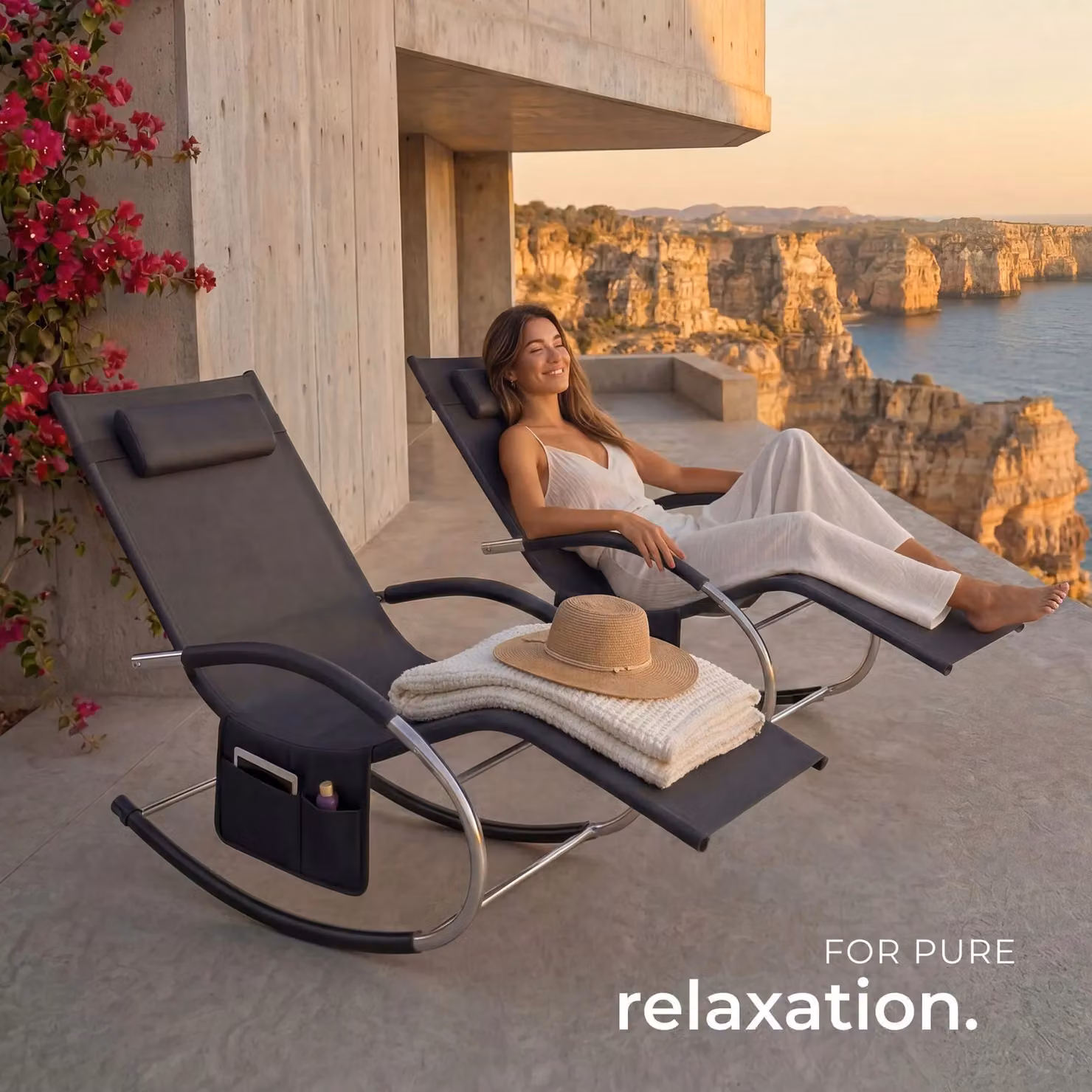 tectake Taya 2 Seater Sun Lounger in Black and Grey with Metal and Textilene Frame – 7