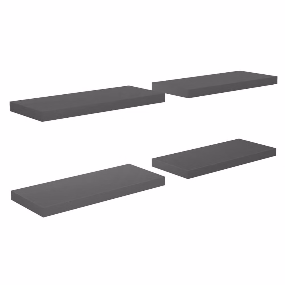 Berkfield Home Set of 4 Durable Floating Wall Shelves in High Gloss Grey, W: 60 cm, D: 23.5 cm, H: 3.8 cm – 3