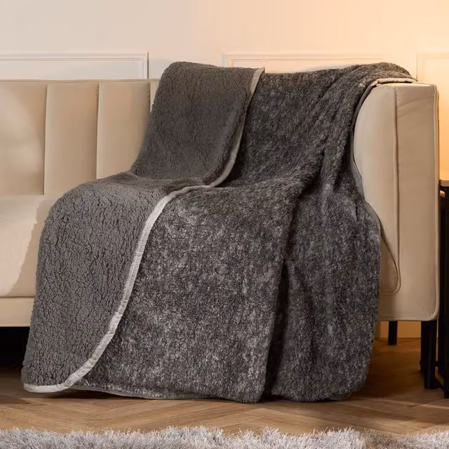OHS Fluffy Grey Fleece Throw Blanket