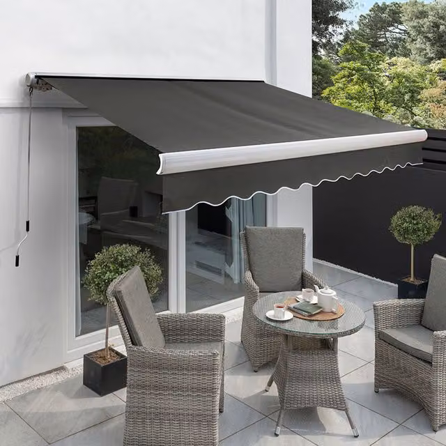 Primrose Full Cassette Electric Patio Awning with 4m Canopy in Charcoal Grey