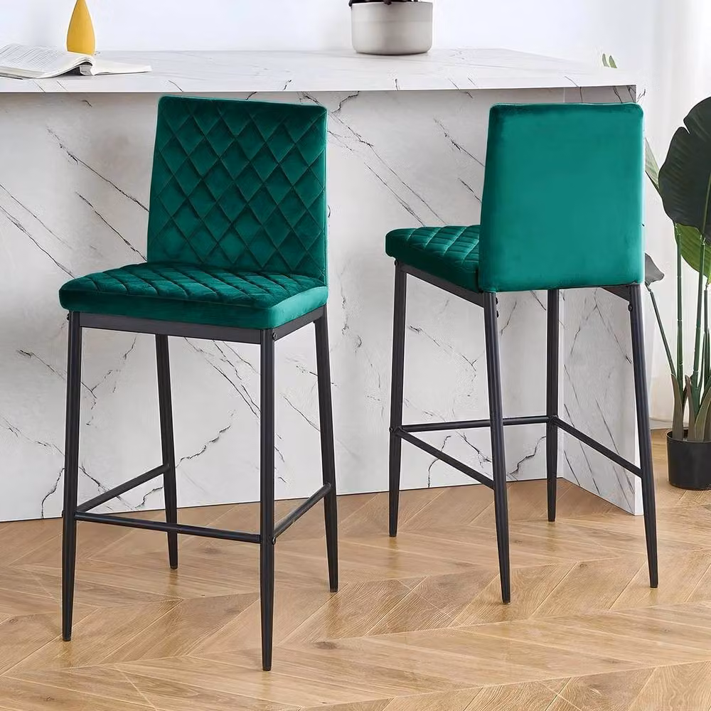 KORVIXA Green Velvet Bar Chair Set with Modern Metal Upholstered Frame – 3