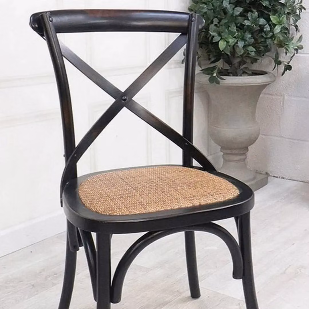Minster French Cross Back Wood Chair in Black, W49 x D46 x H88 cm – 2