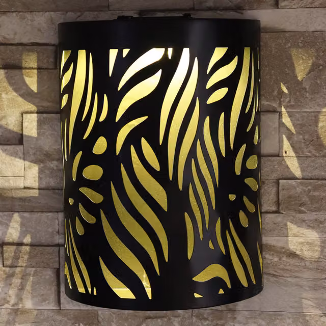 Betley Butterfly Curved Leaf Solar LED Metal Garden Wall Light in Black